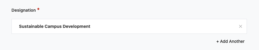 Sustainable Campus Development already is pre-selected in the "Designation" field.